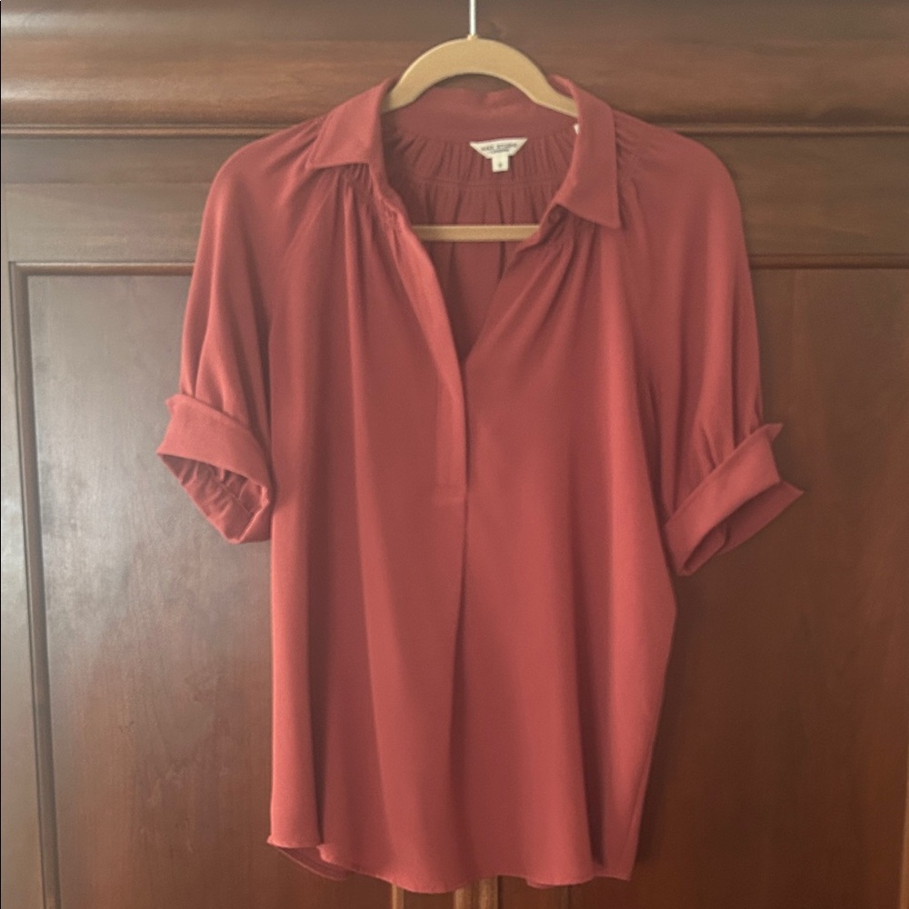 Max Studio Terracotta Blouse with Rolled Sleeves